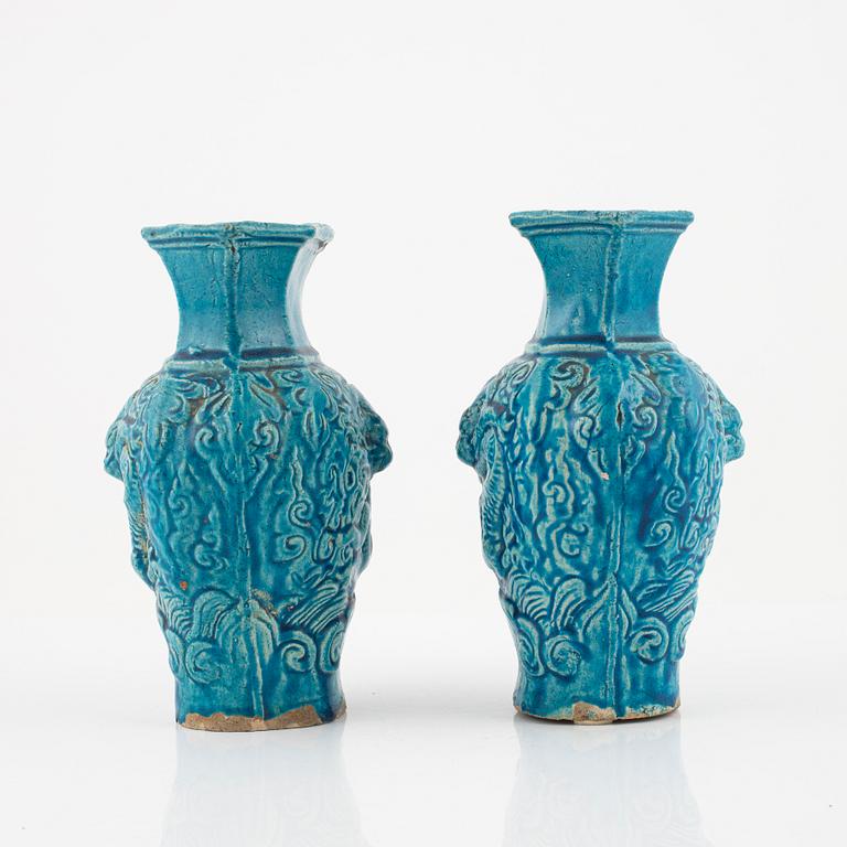 A pair of earthenware vases, late Ming dynasty (1368-1644).