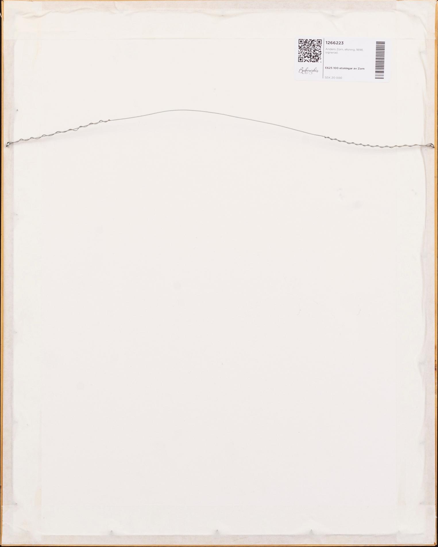 Anders Zorn, a signed etching from 1898.