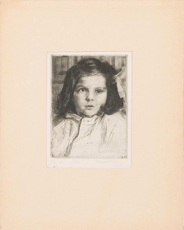 Kaarlo Hildén, etching, signed and dated 1928, marked T.p.l'a. Dedication.