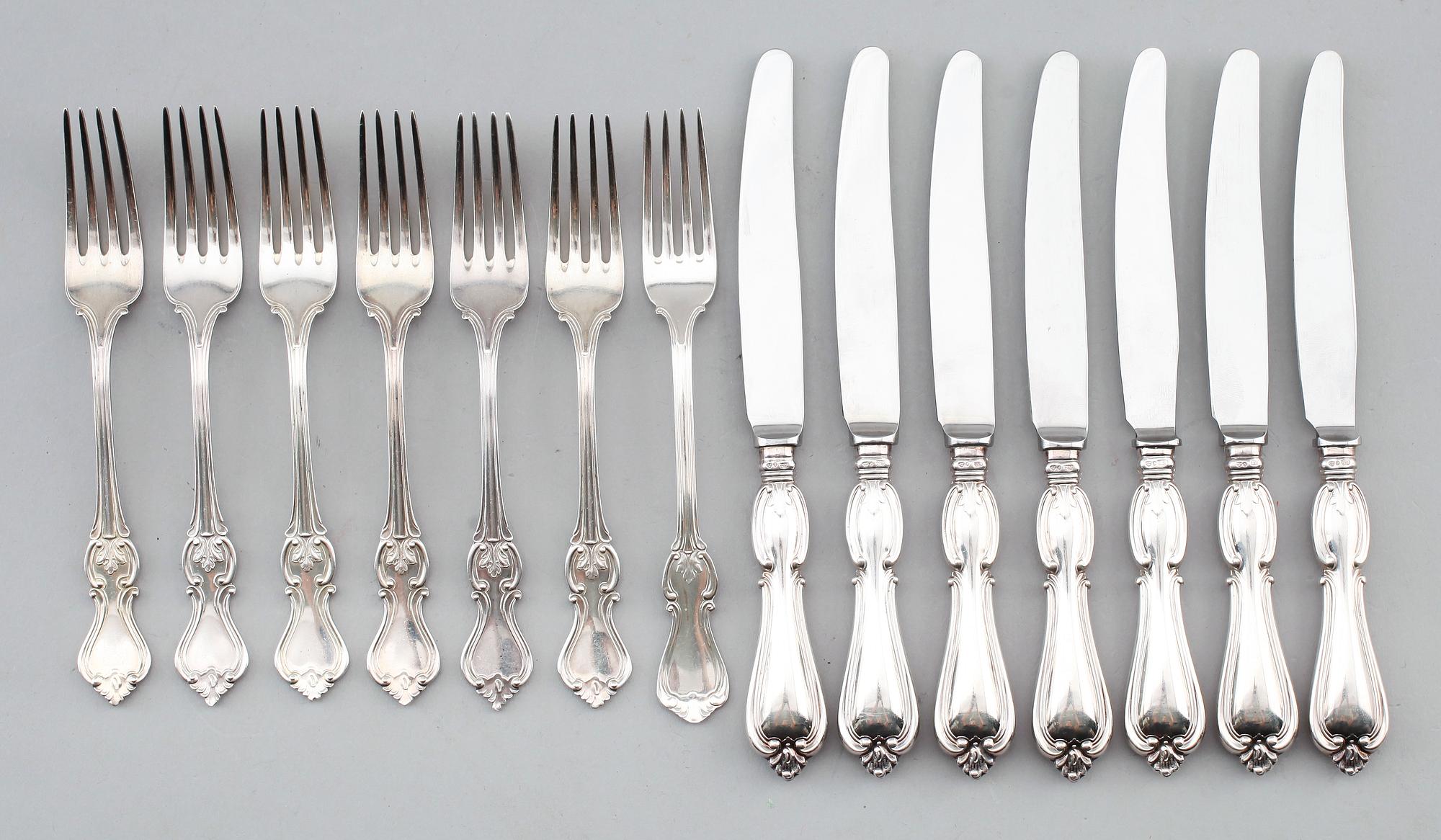 SMÖRGÅSBESTICK, 14 delar, silver, C.G. Hallberg och GAB, 1950/60-tal. Vikt ca 469 g.
