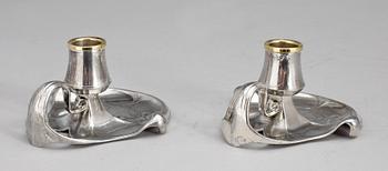 LJUSSTAKAR, 2 par, nysilver, Wurttembergische Metallwarenfabrik, jugend. Omkring 1900.