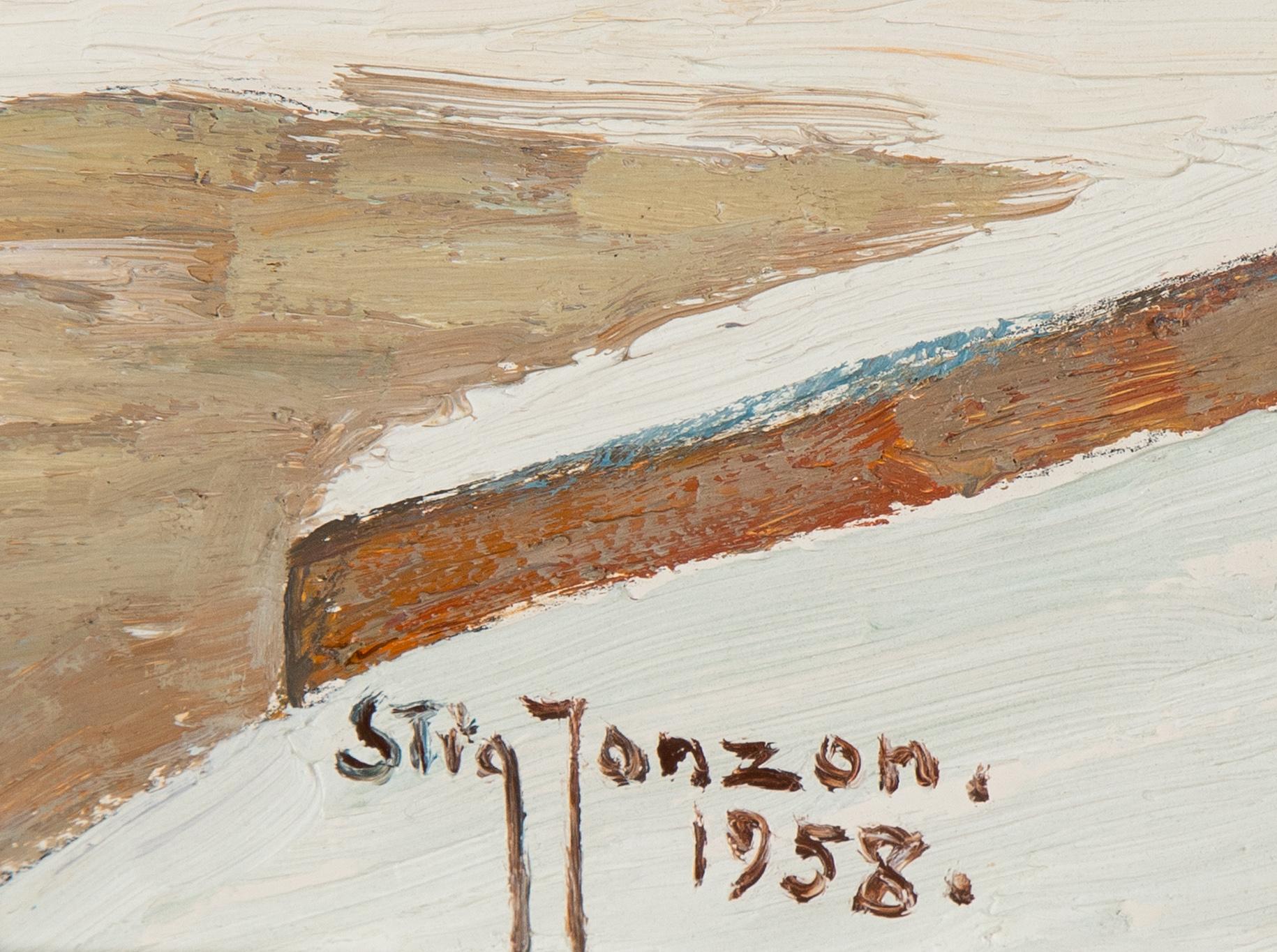 Stig Jonzon, olja på pannå, signerad och daterad 1958.