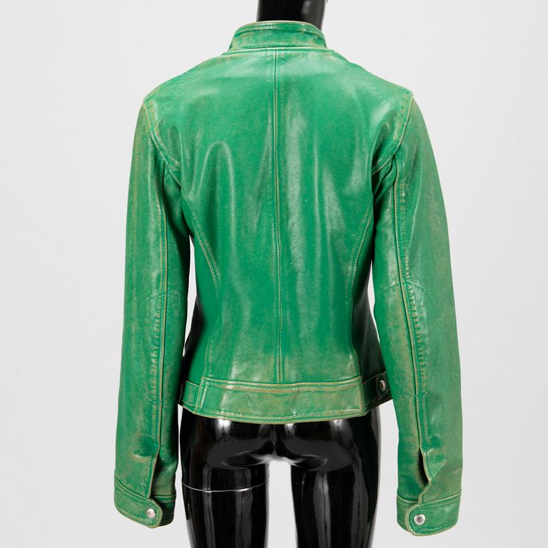 DOLCE & GABBANA Ladies Green Leather Jacket in size 42(IT).