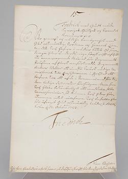 DOKUMENT MED KUNGLIG AUTOGRAF, Konung Fredrik I av Sverige, dat Stockholm 31 okt 1724.