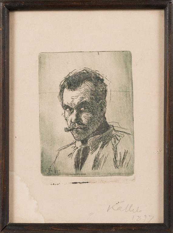AKSELI GALLEN-KALLELA, etching, later signature with pencil "Kallela 1897".