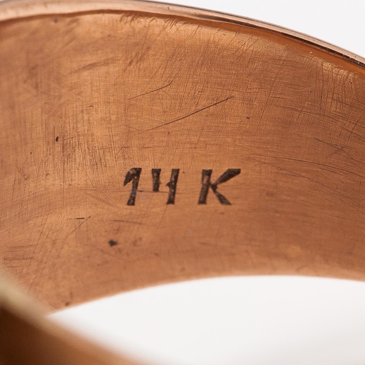 A 14K gold ring and earrings with cultured pearls. Mexico.