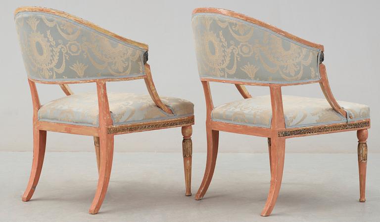 A pair of late Gustavian armchairs by E. Holmberg.