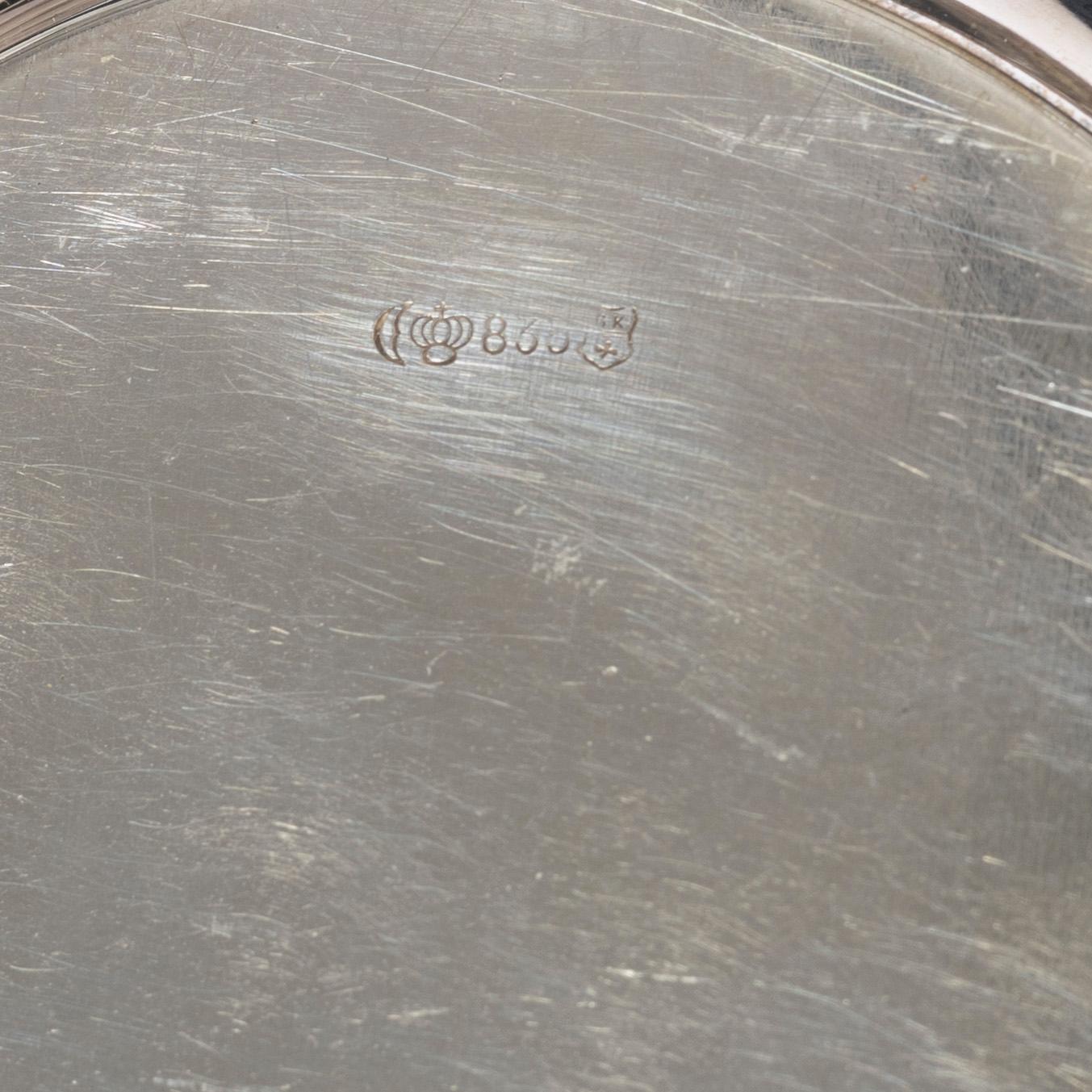 Mockakanna, sockerskål, gräddkanna samt bricka, silver, bl a Tyskland, med svenska importstämplar, 1900-tal.