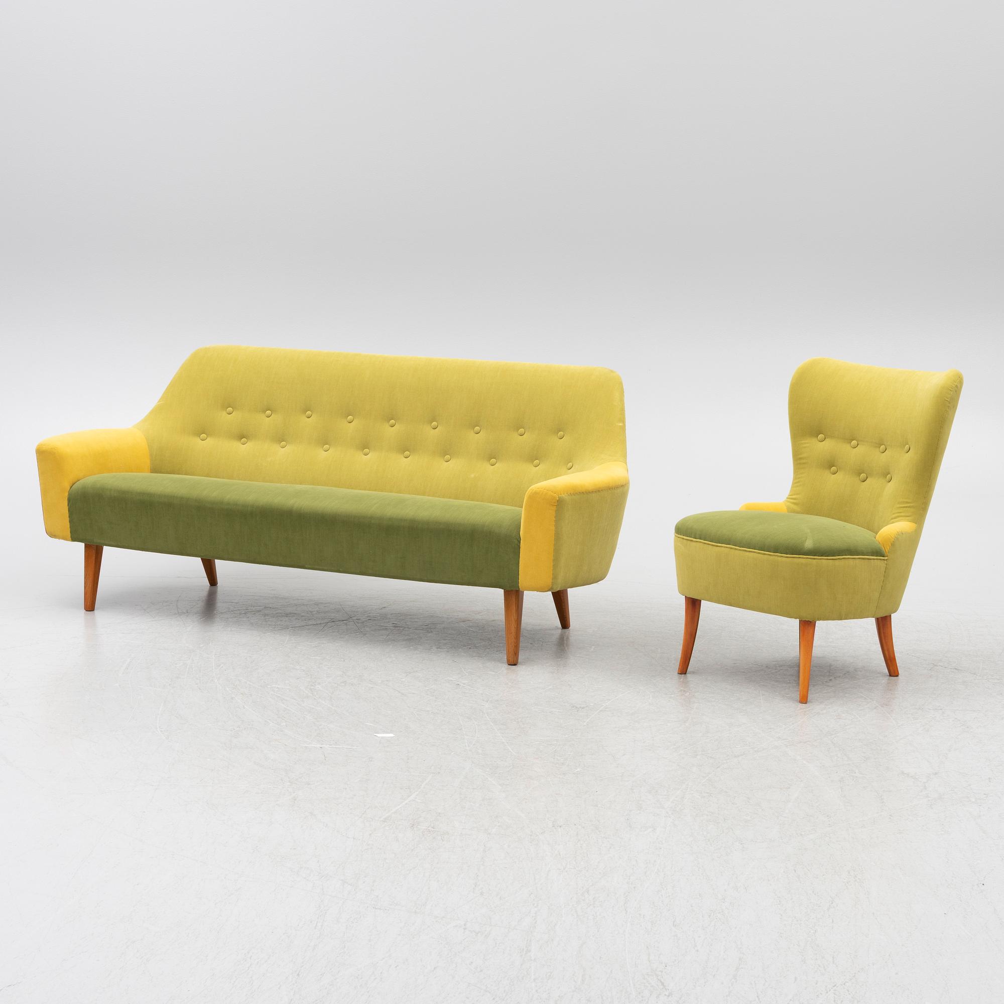 A Swedish sofa and chair, mid 20th century.