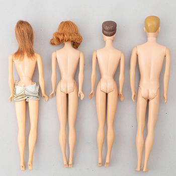 Barbie dolls, 8 pcs with clothes and accessories, Mattel, 1960s/70s.