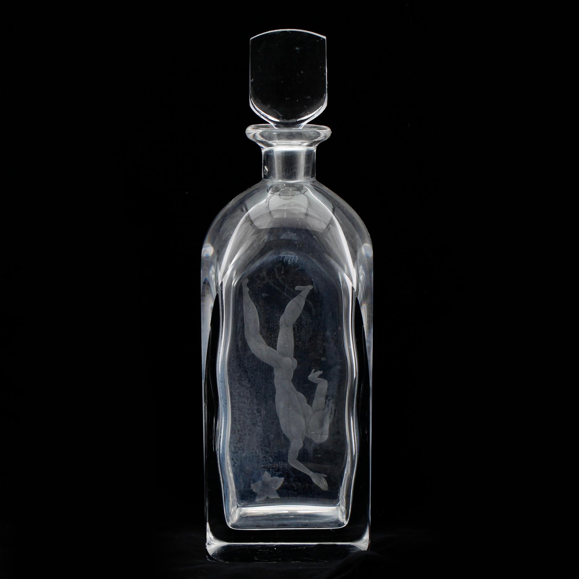 KARAFF med PROPP, glas, Vicke Lindstrand, Orrefors.