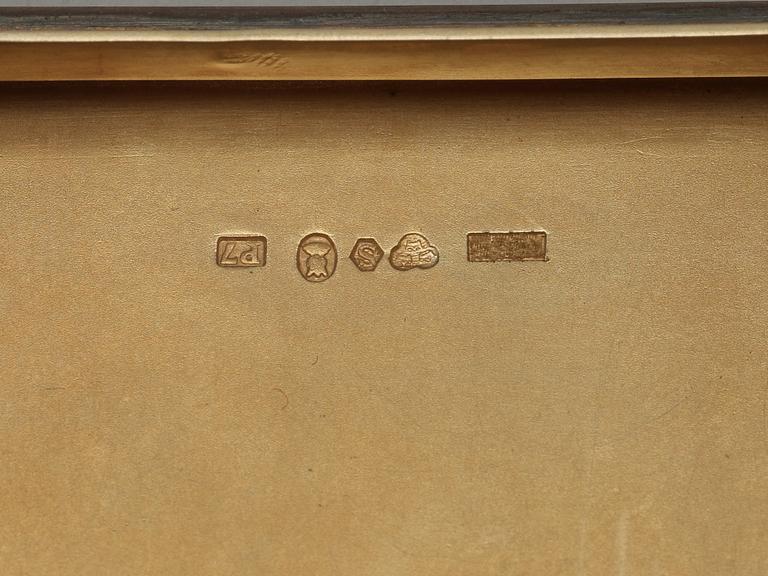 A Swedish 20th century silver-gilt and enamle box, makers mark of W.A. Bolin, Stockholm 1917.