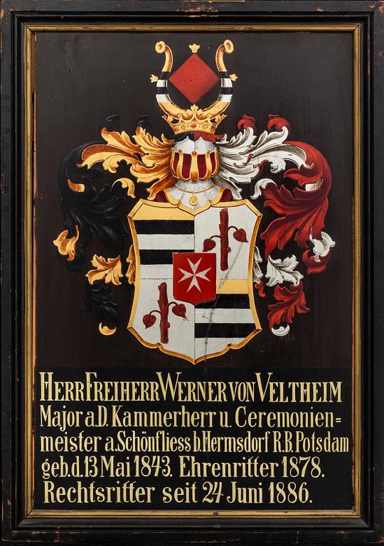 COAT OF ARMS, for Herr Freiherr Werner von Veltheim, 1886.