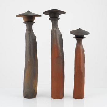 Anders Gottfridsson, three earthenware sculptures/bottles, signed.