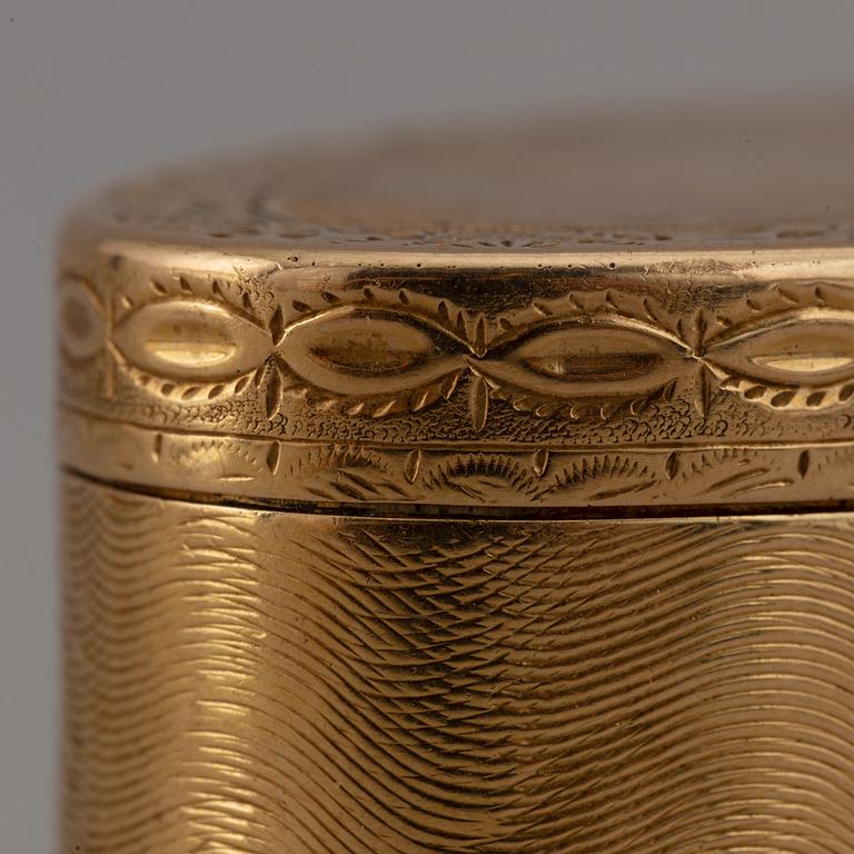 Dosa, guld, samt dosor, 4 st, silver. 1800-1900-tal.