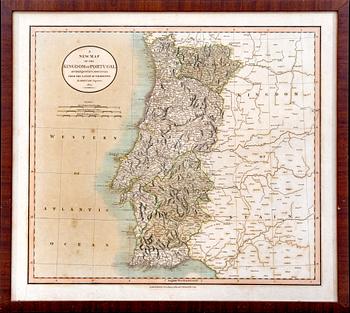 John Cary, map of Portugal, hand colored copper engraving, London 1801.