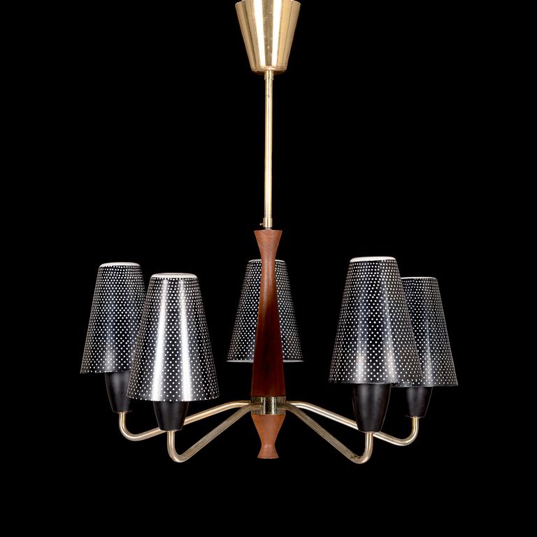 A 1950s-60s five-armed pendant ceiling light.