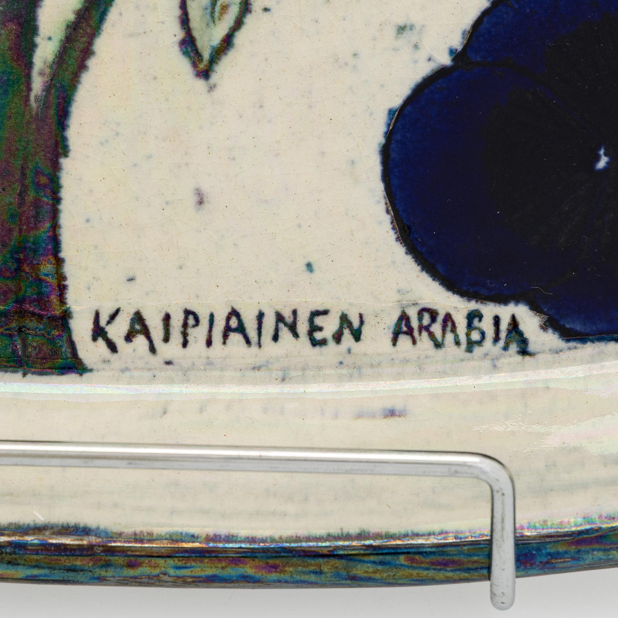 Birger Kaipiainen, a ceramic decorative dish signed Kaipiainen Arabia.