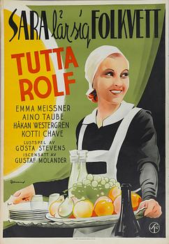 FILMAFFISCH, litografiskt tryck, "Sara lär sig folkvett", Rohman, 1937.