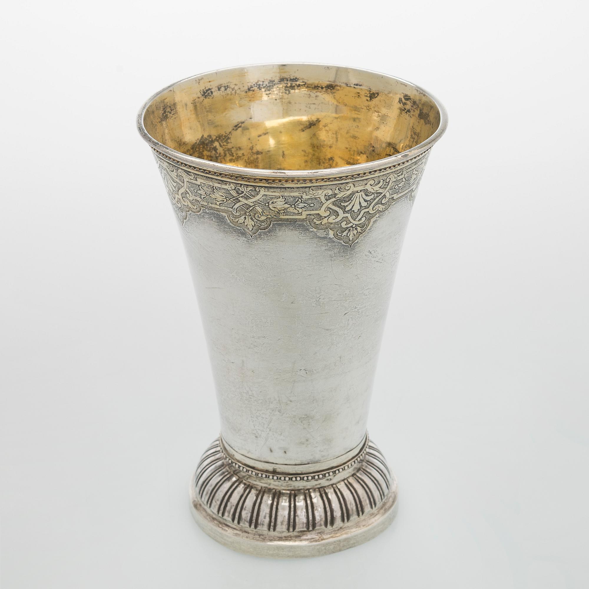 A parcel-gilt silver cup, maker's mark of Gustaf Stafhell the Elder, Stockholm 1743.