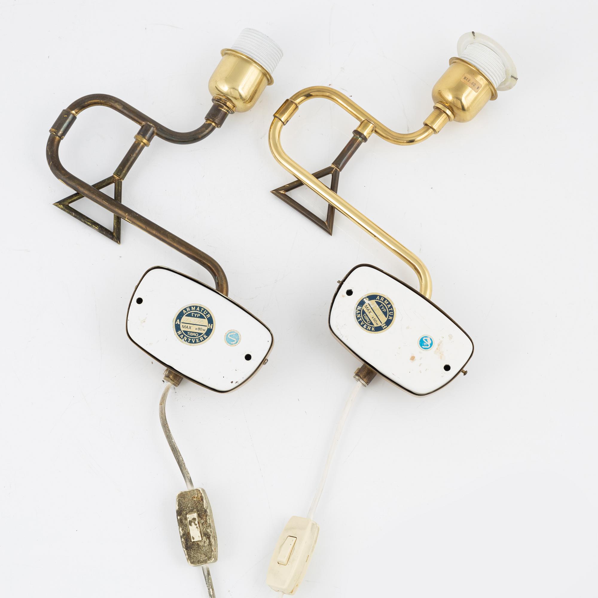 A pair of wall lamps, Armaturhantverk, Tibro, Sweden, second half of the 20th century.