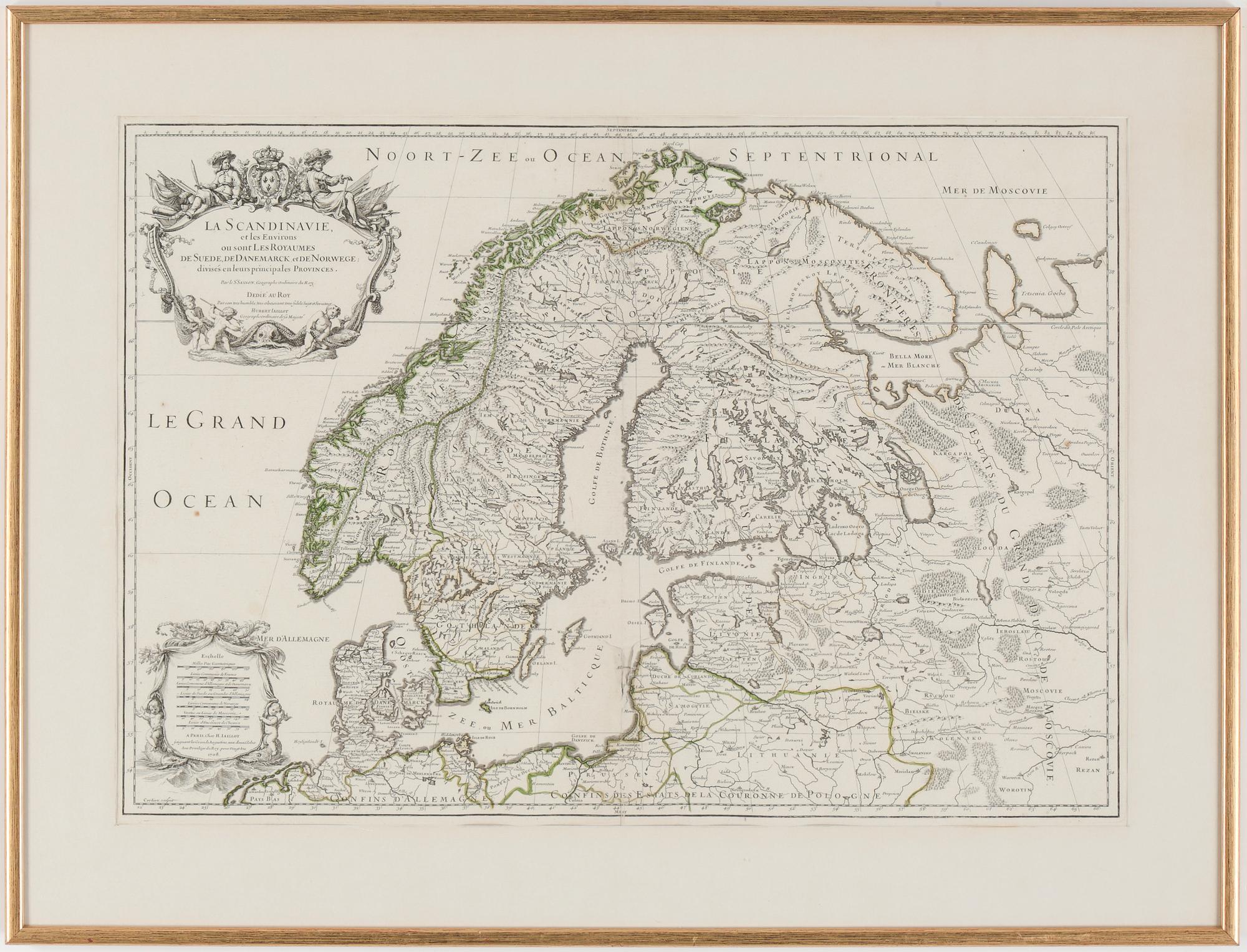 KARTA, föreställande Skandinavien och Östeuropa, 1700-tal.