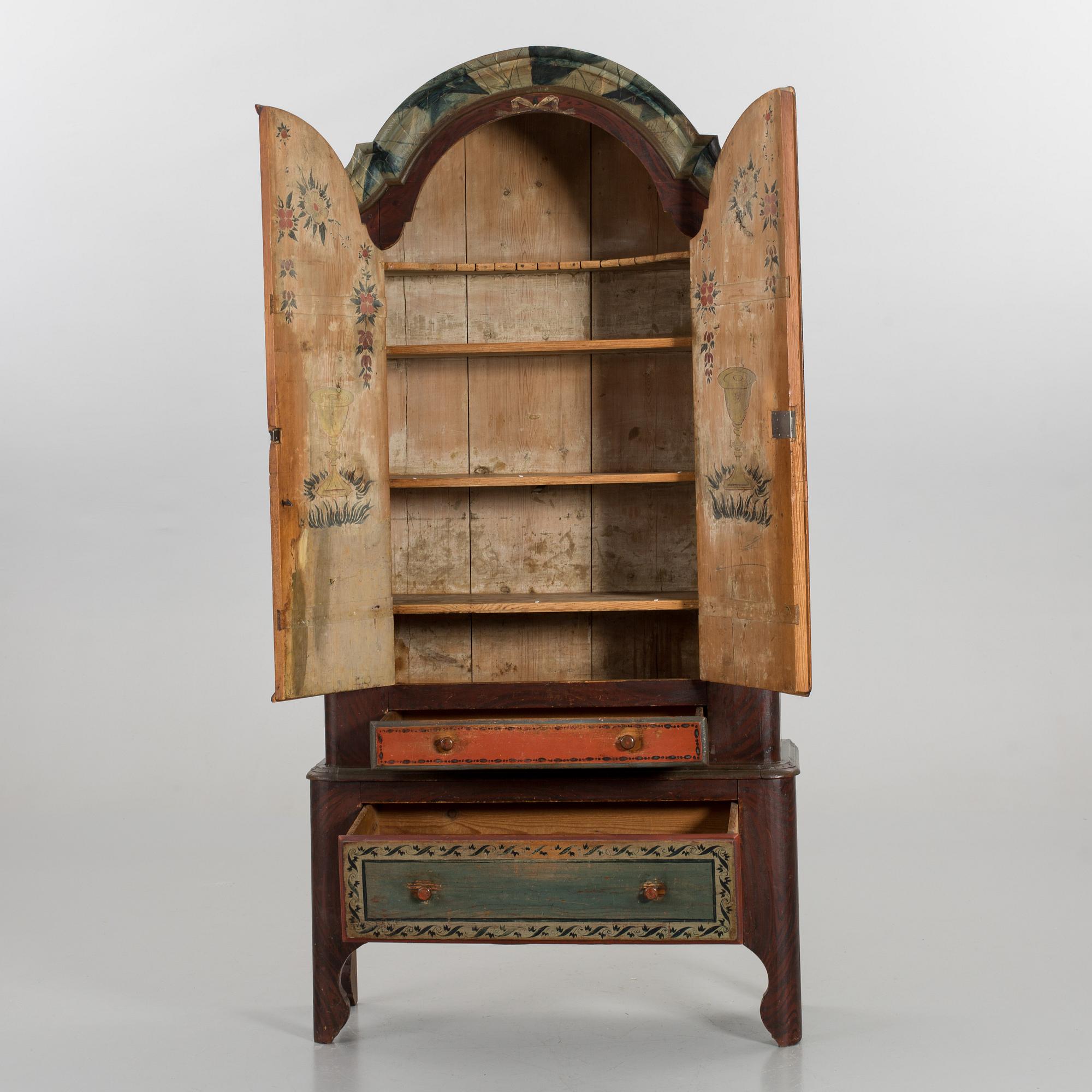 A PAINTED PINE CUPBOARD DATED FROM 1805 JÄMTLAND, SWEDEN.