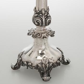 A pair of silver candelabra, maker marks of Carl Johan Tegelsten, Saint Petersburg 1850.