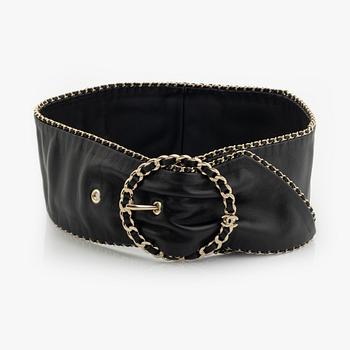 Chanel, a black leather belt.