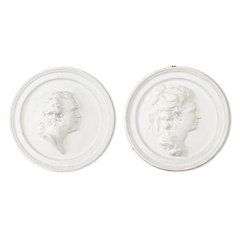 Porträttmedaljonger, ett par, efter Johan Tobias Sergel (Sverige 1740-1814), 1900-tal.