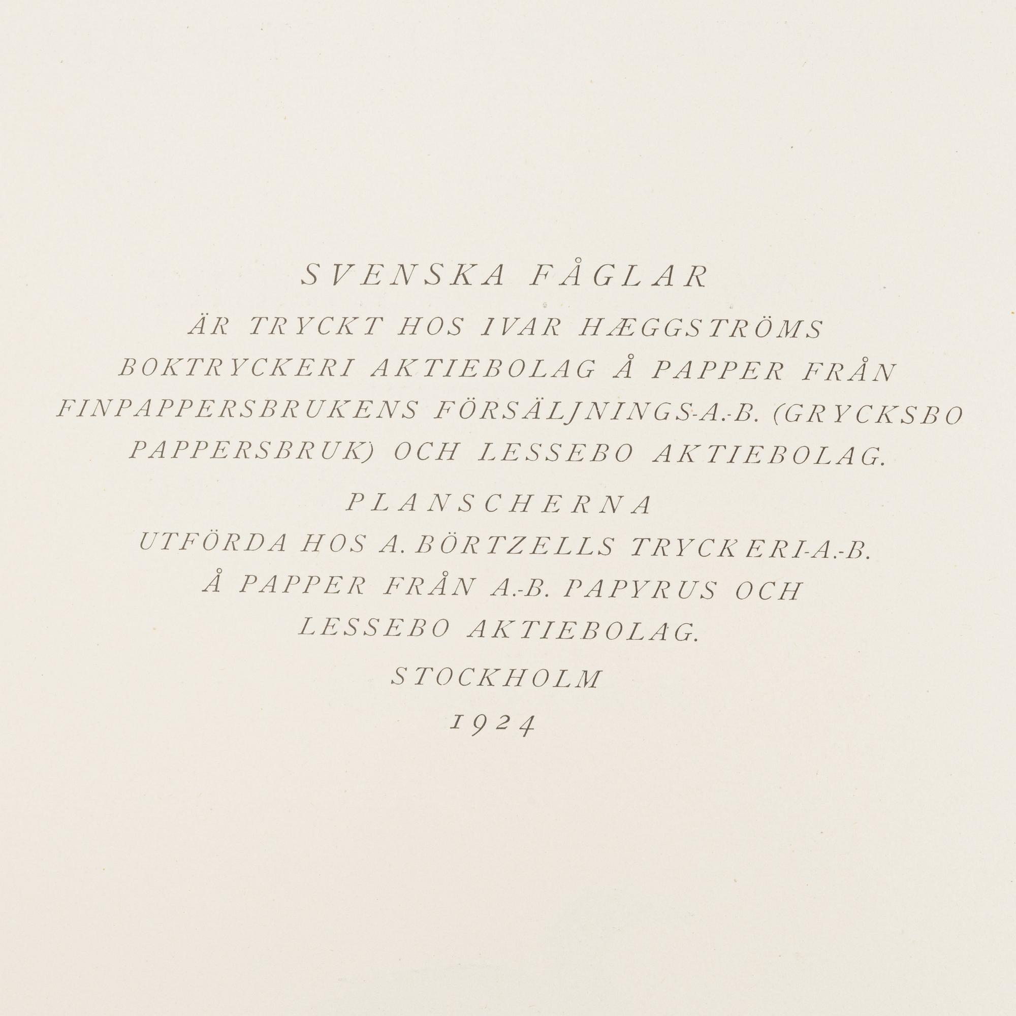 Bröderna von Wright, planschverk samt bok, "Svenska Fåglar", Ivar Baarsens förlag, Stockholm 1924-27.