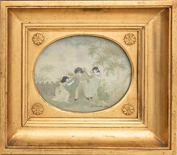 Embroidered pictures a pair of late Gustavian.