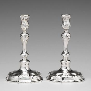 A pair of Swedish 18th century silver candlesticks, mark of Carl Petter Tellander, Jonkoping 1759.