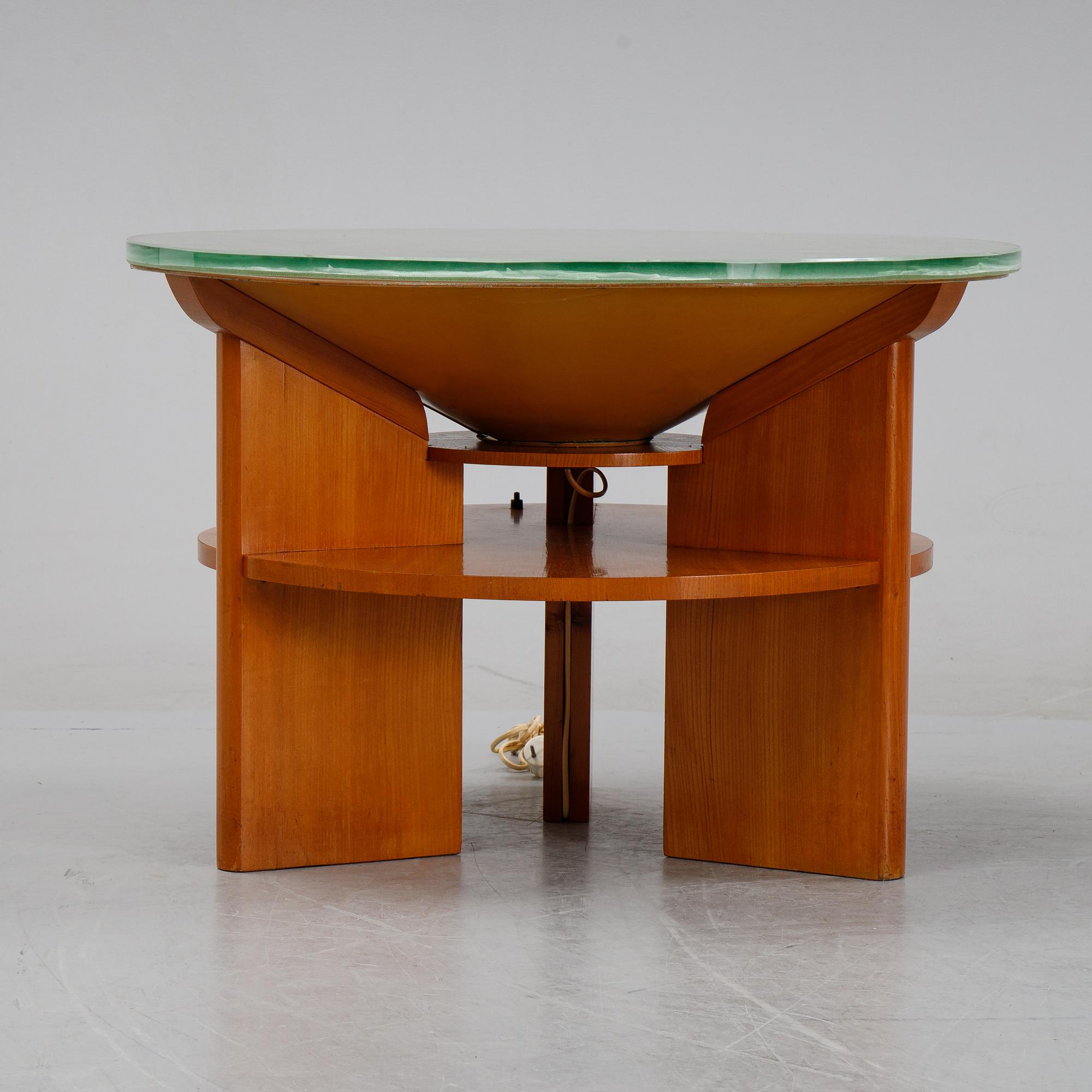 Bo Notini, a Swedish Modern elm veneered and etched glass coffee table from Glössner & Co, 1940's.