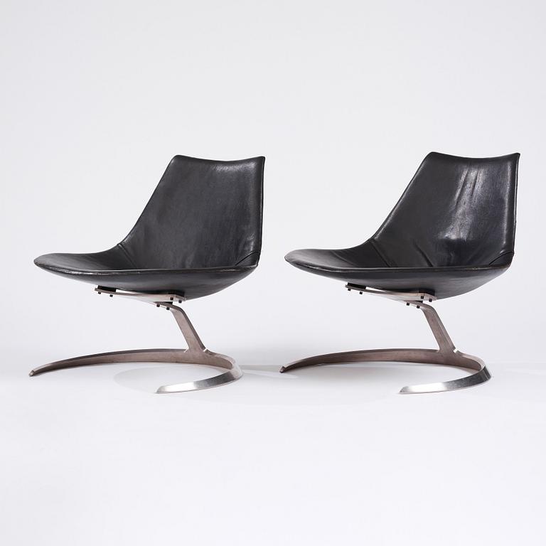 Preben Fabricius & Jørgen Kastholm, a pair of 'Scimitar' easy chairs, Ivan Schlechter, Copenhagen, ca 1962.