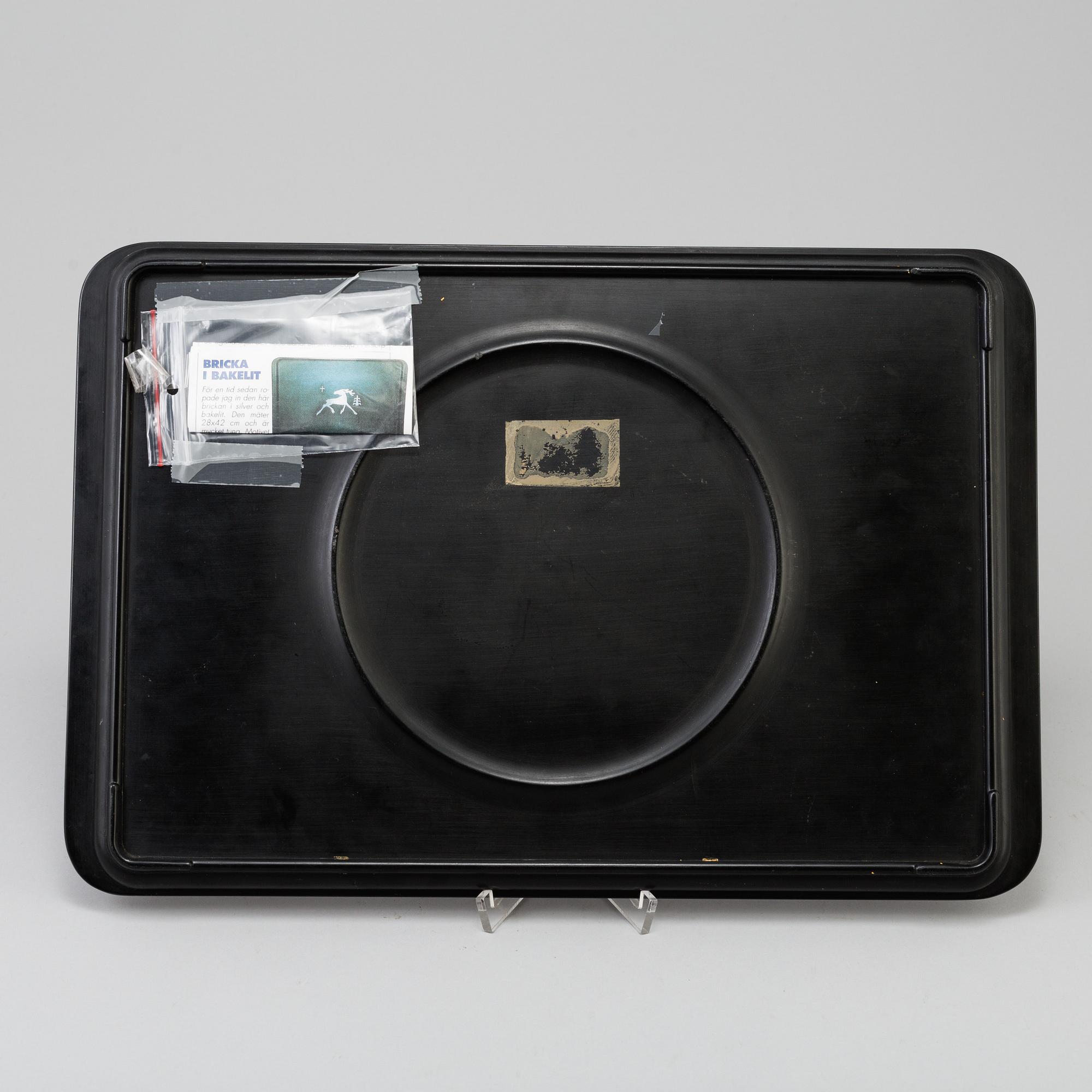 AN ART DECO TRAY, bakelite and pewter, possibly Perstorp.