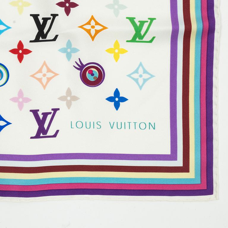 Louis Vuitton, a Limited Edition White Multicolour 'Eye Love You' silk scarf by Takashi Murakami.