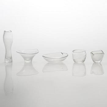 Tapio Wirkkala, konstglas, 5 st, 1950-tal, signerade Tapio Wirkkala - Iittala.