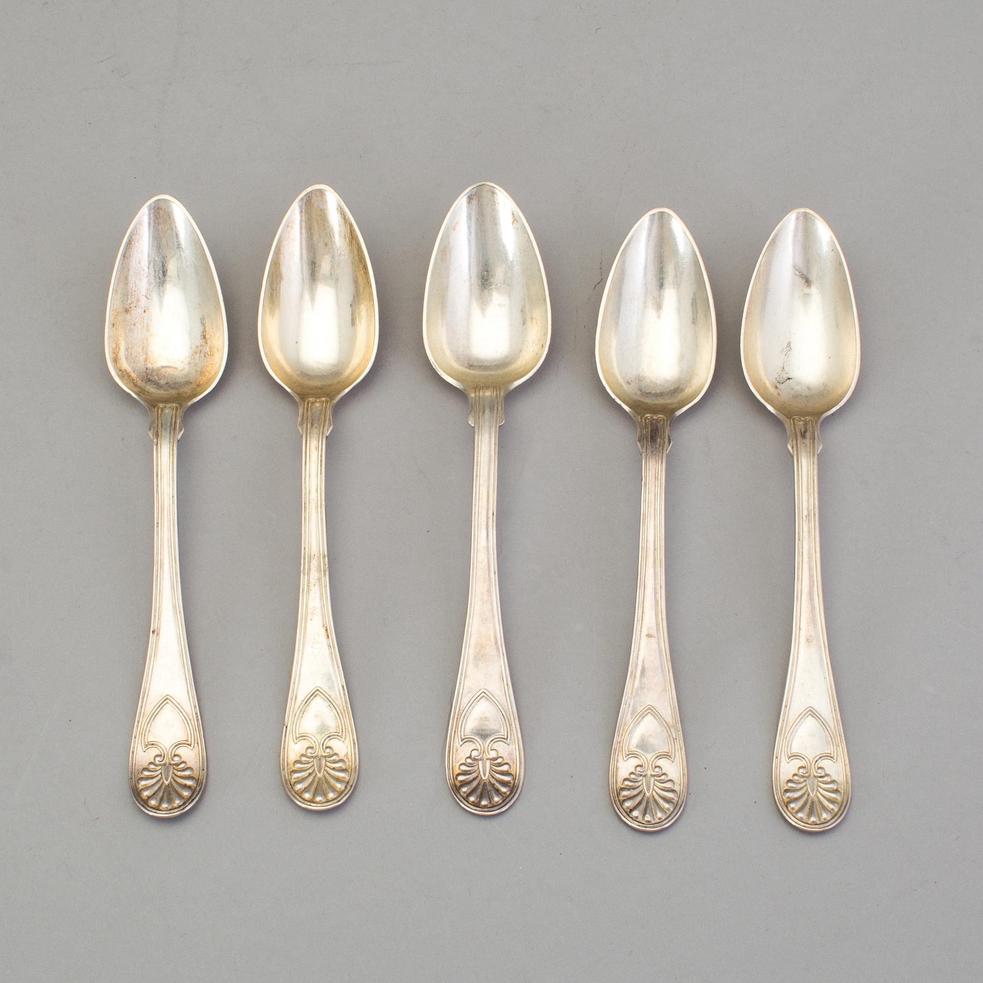 A set of six Swedish 19th century silver dinner-spoons, mark of Johan Carlssons widow, Norrkoping 1836.