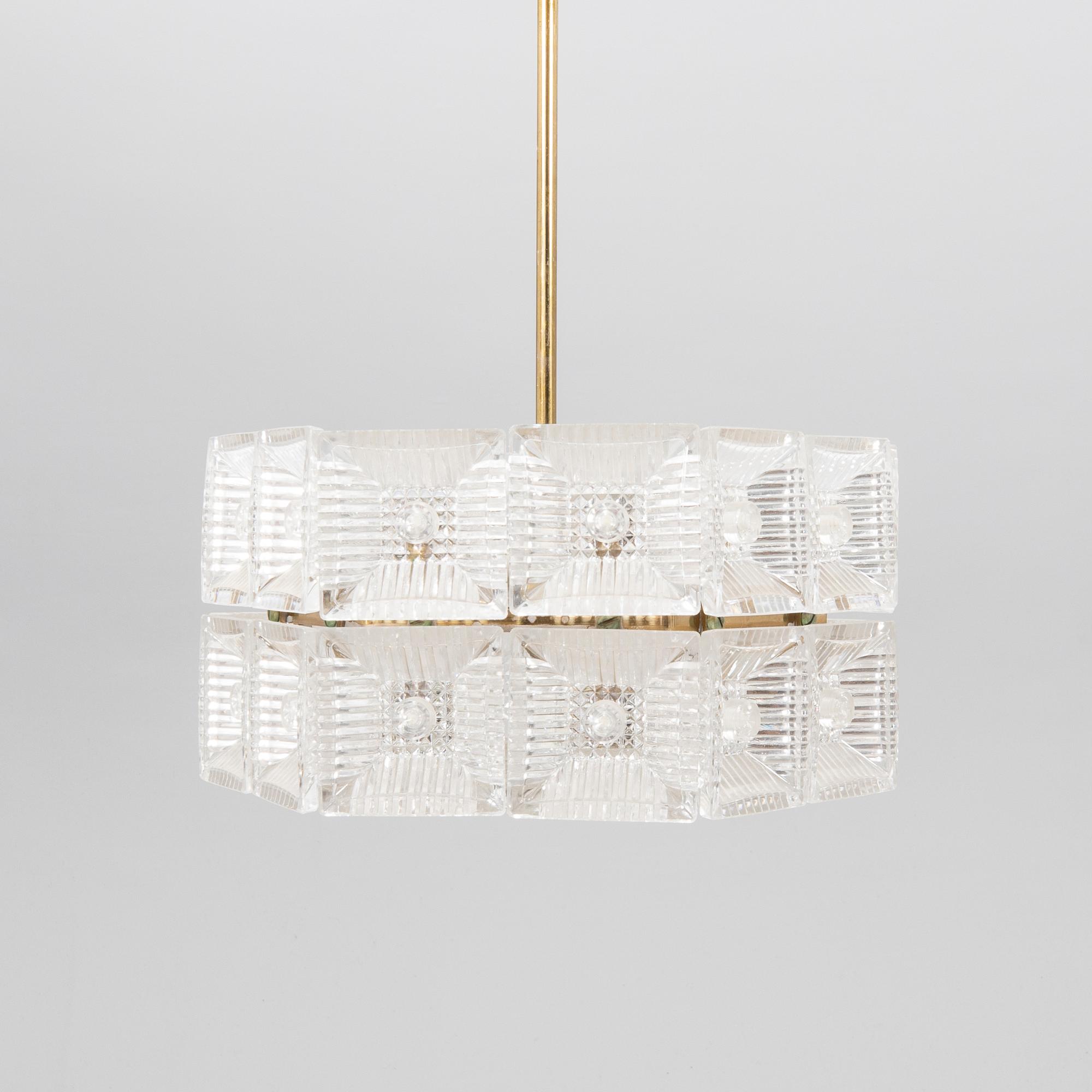 Carl Fagerlund, a glass and brass ceiling pendant Orrefros later part of the 20th century.