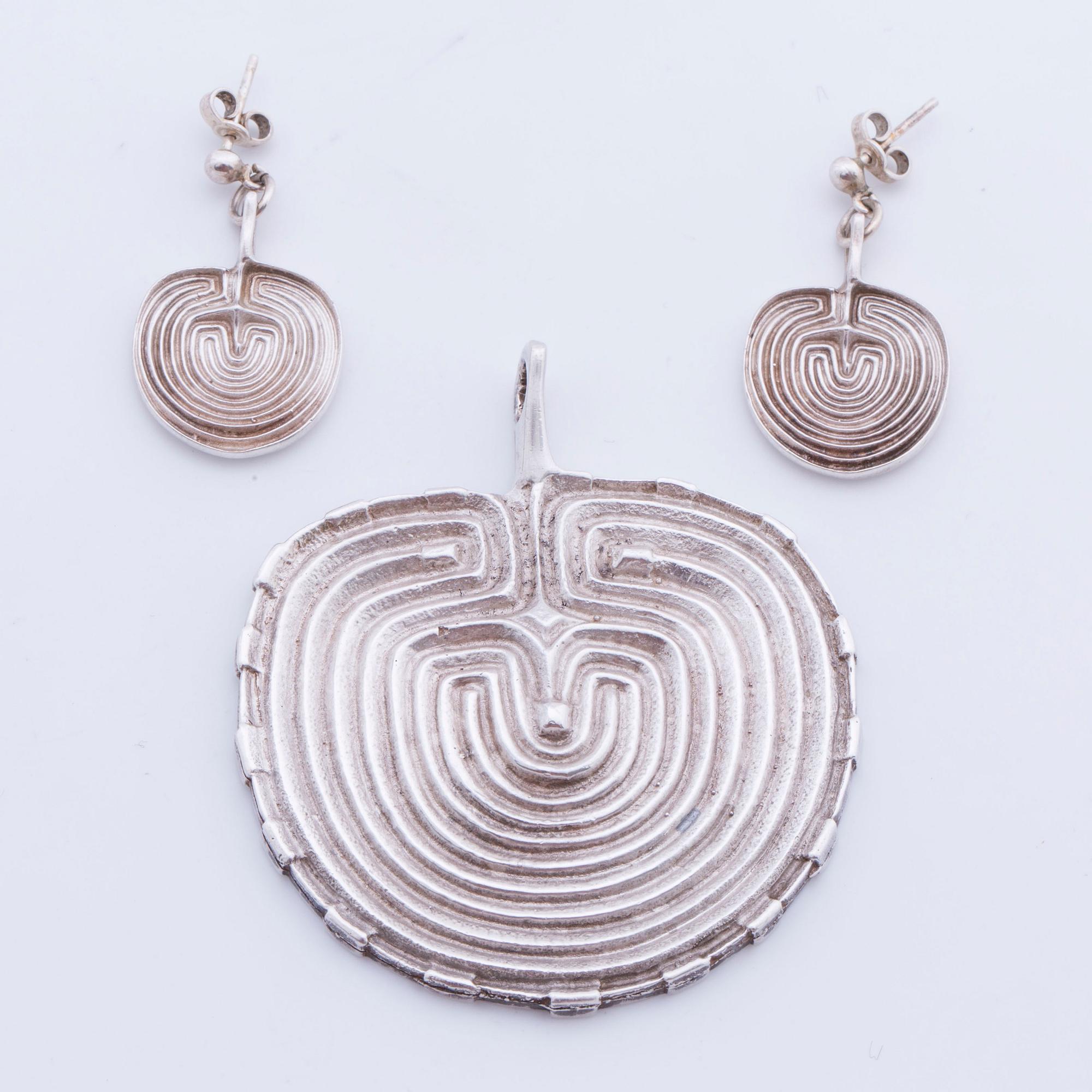 Pendant and earrings, silver, Ibe Dahlquist.