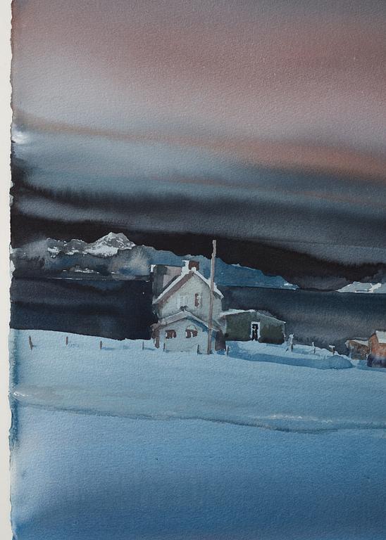 Lars Lerin, House by the fjord, Lofoten.