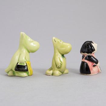 Three ceramic 'Moomin' figurines by Signe Hammarsten-Jansson, 1950's.