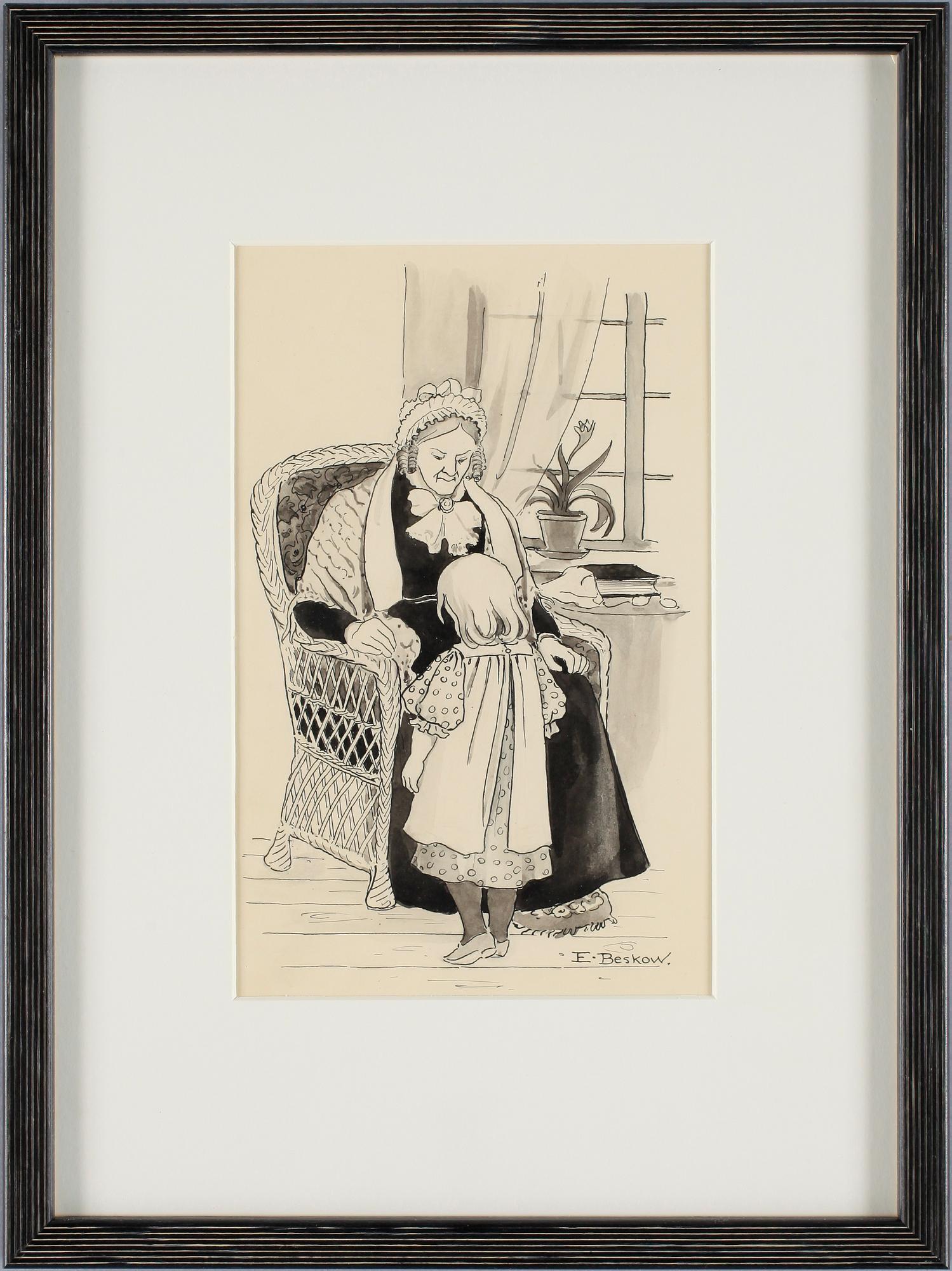 ELSA BESKOW, tuschlavering, sign.