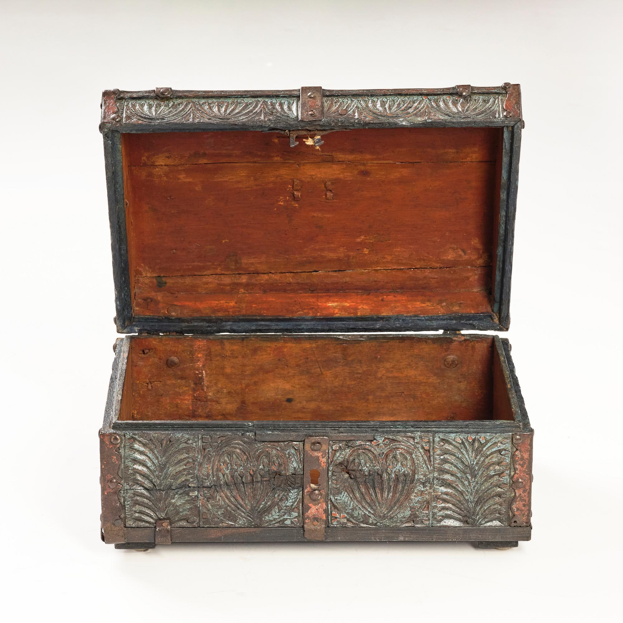 A Swedish carved baroque chest, 17th / early 18th century.