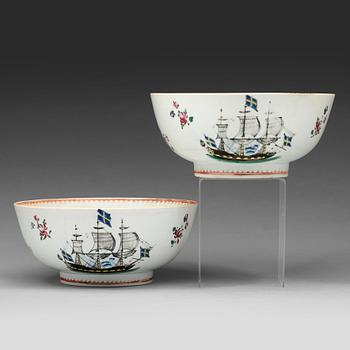 638. A pair of 'European Subject' punch bowls, Qing dynasty, Qianlong (1736-95).