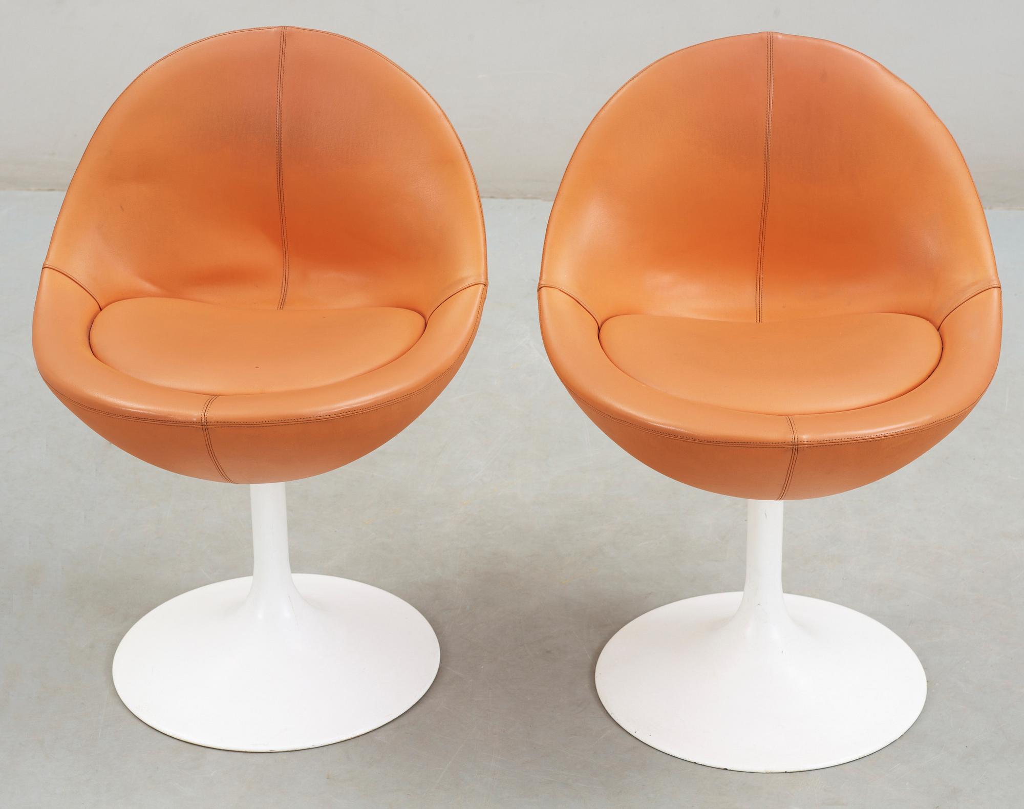 SNURRFÅTÖLJER, 2 st, "Venus", Johansson Design, Markaryd, 1970-tal.