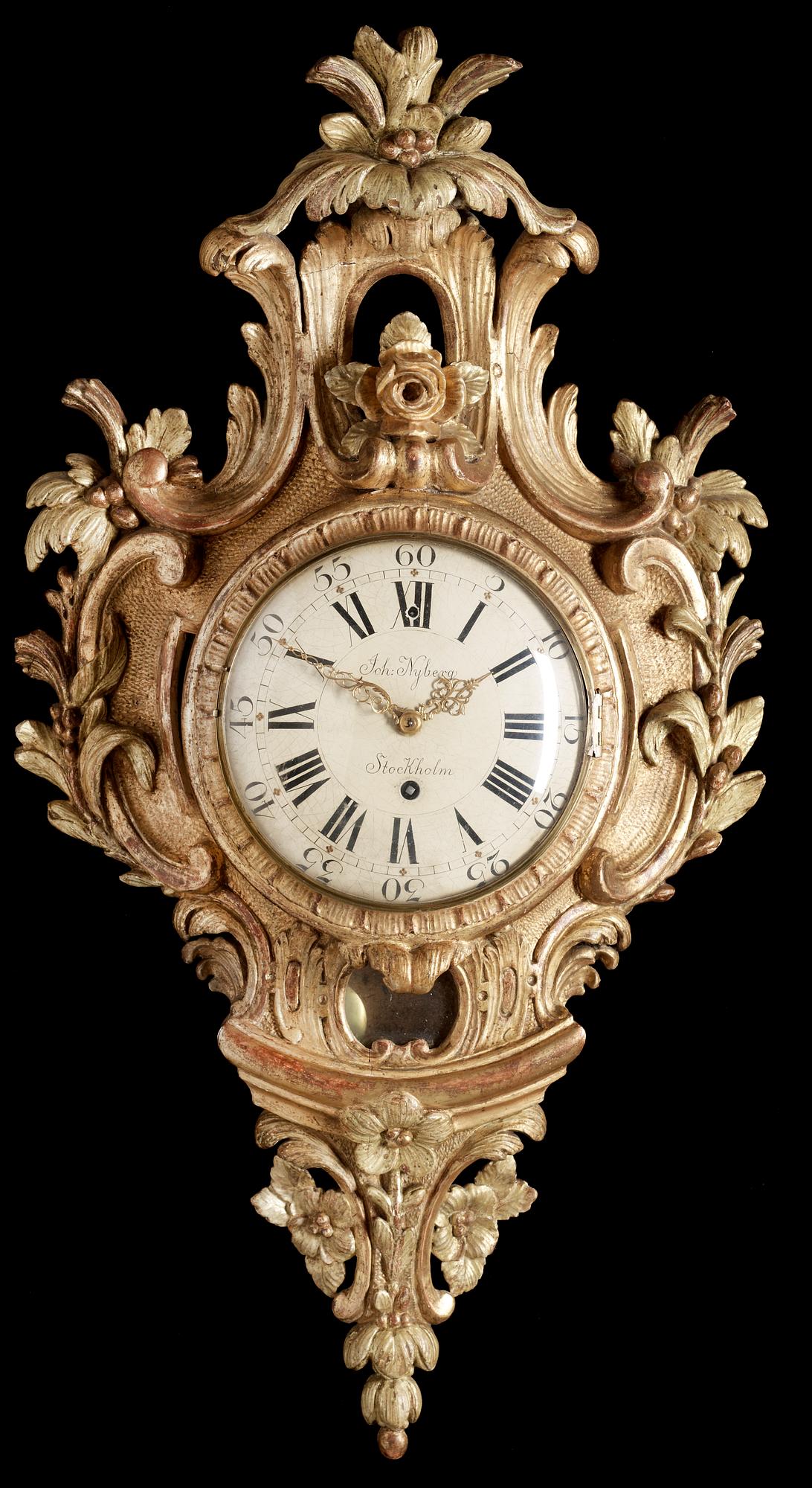 A Swedish Rococo 18th Century wall clock by J. Nyberg.