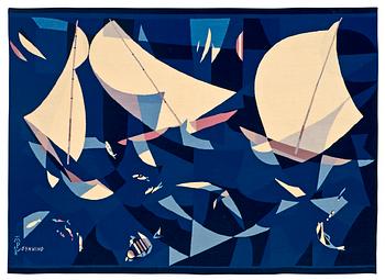 956. VÄVD TAPET. "Regatta". 116 x 160,5 cm. Signerad TMP GYNNING (Portalegre, Portugal, Lars G.).