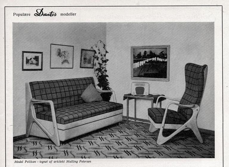 Jens Malling Pedersen, a rare "Pelican" high back easy chair, Dantos, Vejle, Denmark, 1950s.